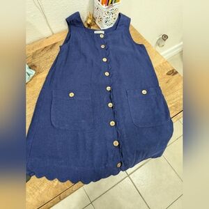 CREWCUTS Navy Blue Linen Dress with Gold Button Details